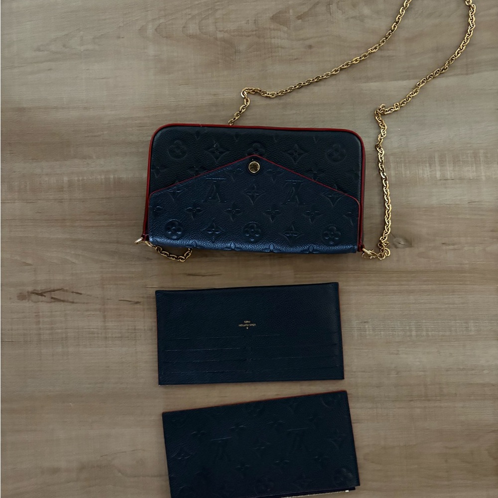 Louis Vuitton Black and Red Clutch with Gold Chain
